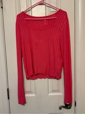 SO Women’s Ribbed Long-Sleeve Scoop Neck Top - Pink